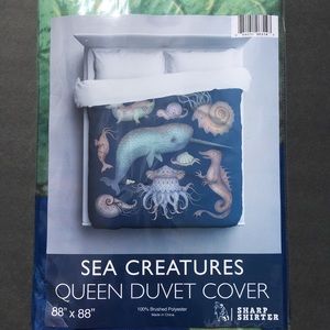 Sharp Shirter Duvet Cover Queen Sea Creatures Polyester Ocean Life 88” x 88” New